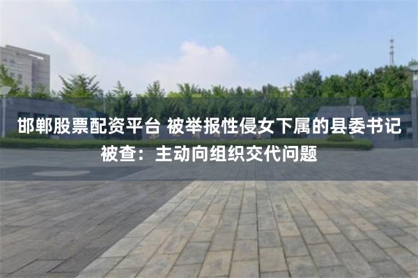 邯郸股票配资平台 被举报性侵女下属的县委书记被查：主动向组织交代问题